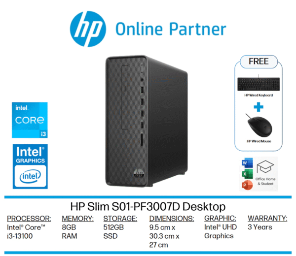 HP Slim S01-PF3007D/PF3006D Desktop (i3-13100 13 gen)